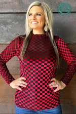 Load image into Gallery viewer, STERLING  KREEK~ Red &amp; Black Velvet Mesh Pep Rally Top

