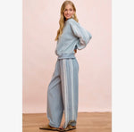 Load image into Gallery viewer, Bibi Stripe Lace Contrast Side Denim Pants

