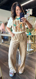 Load image into Gallery viewer, Sewn &amp; Seen ~ Mineral Washed Terry Cargo Pants Colors: Red, Black or Taupe
