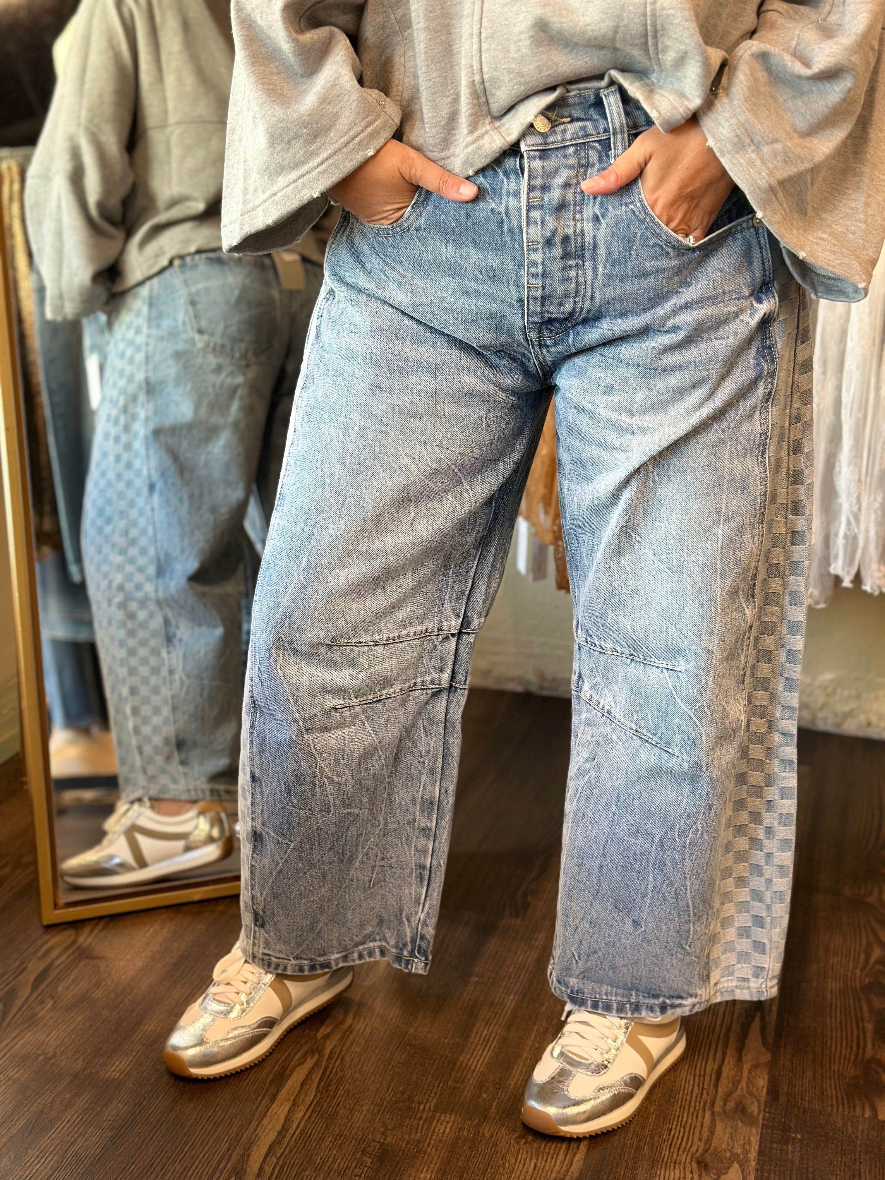 Side Checked Barrel Denim