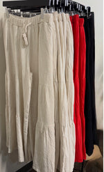 Load image into Gallery viewer, Sewn and Seen ~ Linen Blend Tiered Wide Leg Palazzo
Full Length Pant (Black, Natural or Red)
