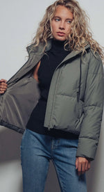 Load image into Gallery viewer, Urban Daizy~ Olive Cozy Drawstring Hooded Puffer Jacket
