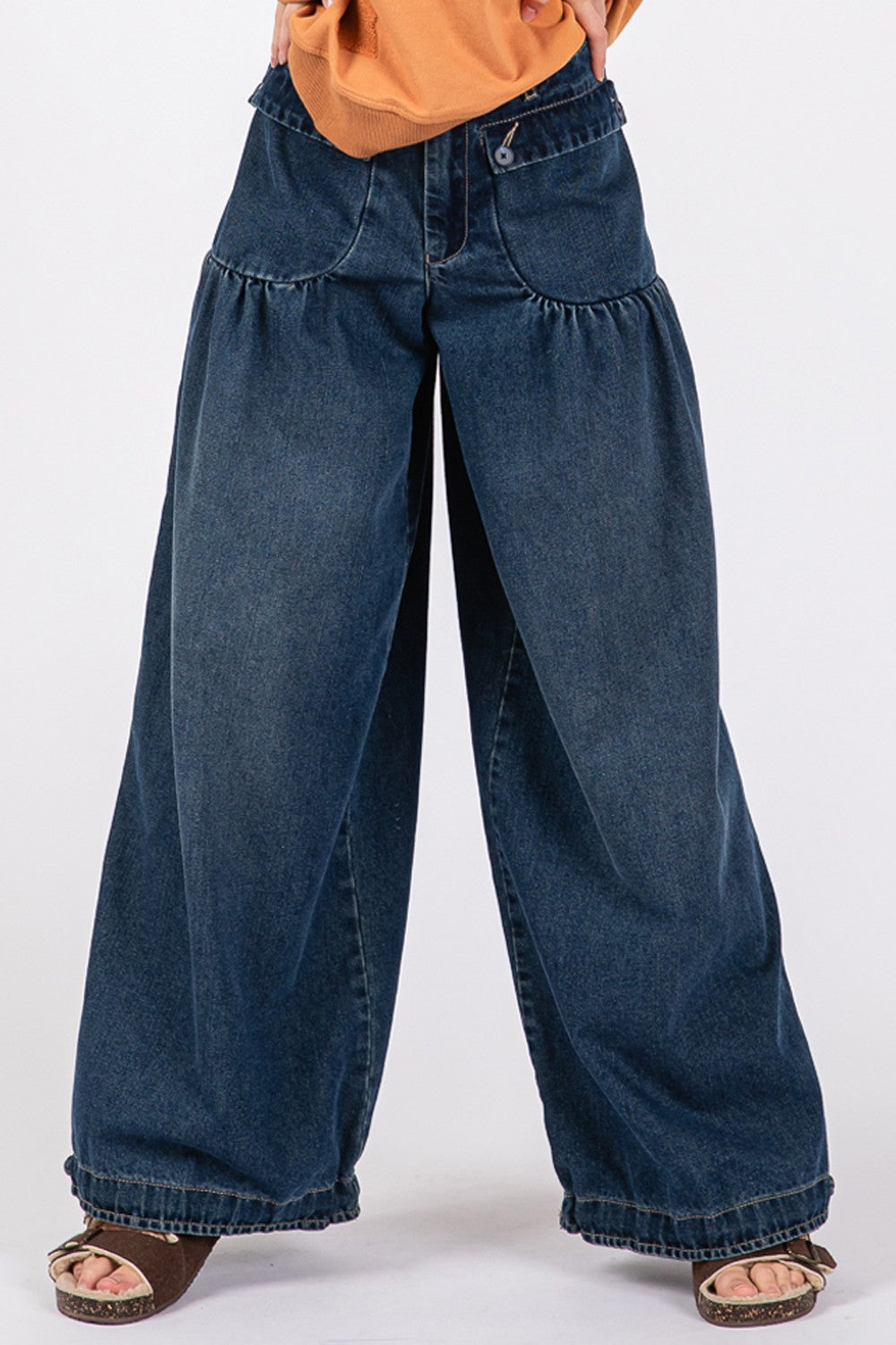 Mid Rise Balloon Denim Jeans With Pockets