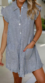 Load image into Gallery viewer, Frilly Front Pocket
Button Up Mini Dress
