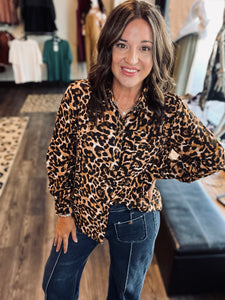 Leopards Button Down Collard Blouse