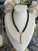 Load image into Gallery viewer, Glass Beads with Stainless Steal Fish Pendant
