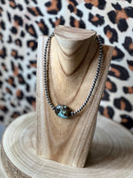 Load image into Gallery viewer, 15-Inch Sterling Silver Pearl Necklace with Turquoise – One-of-a-Kind
