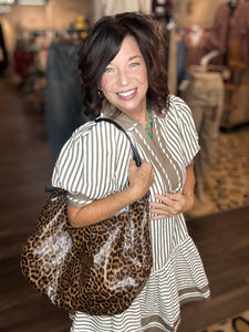 Mocha Mousse Textured Stripe Mini Dress
