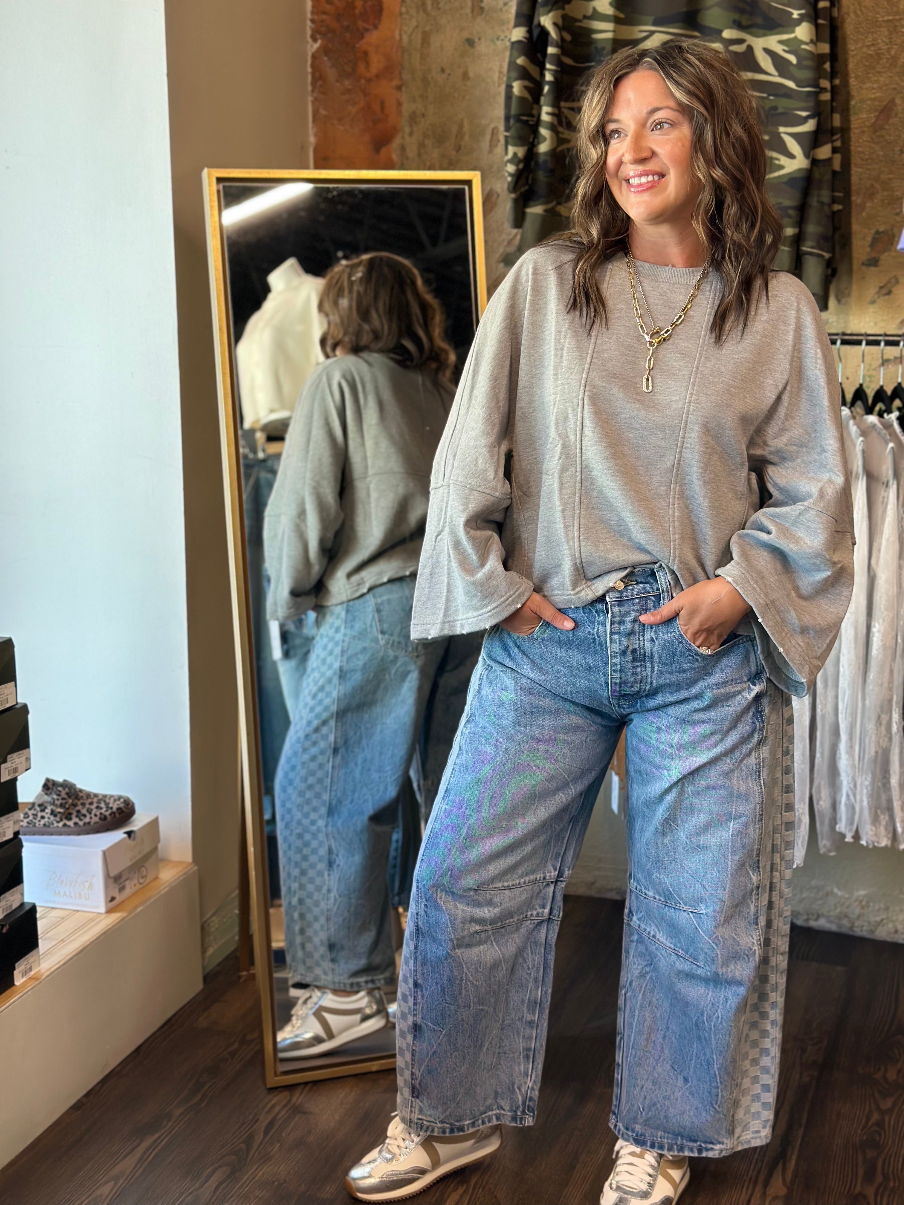 Oversized Bell-Sleeve Distressed Sweatshirt