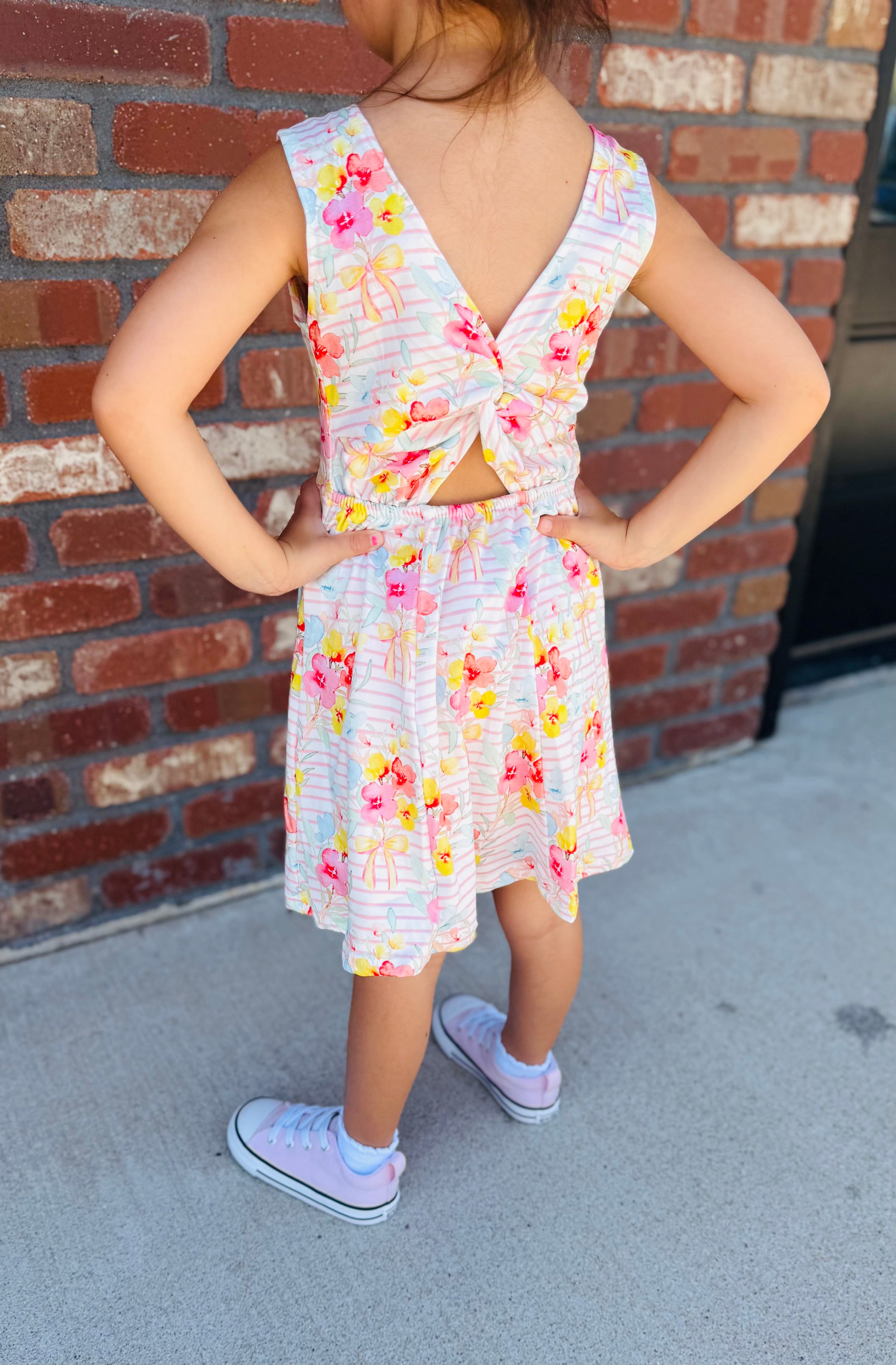Floral & Stripes Girls Tennis Dress