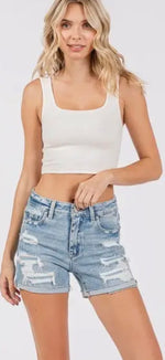 Load image into Gallery viewer, Petra153 ~ LA High Rise Patched Shorts w/ Cuffed Hem
