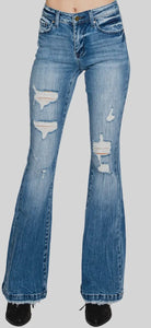 PETRA 153 ~ Petite Distressed Mid
Rise Stretch Flare Jean