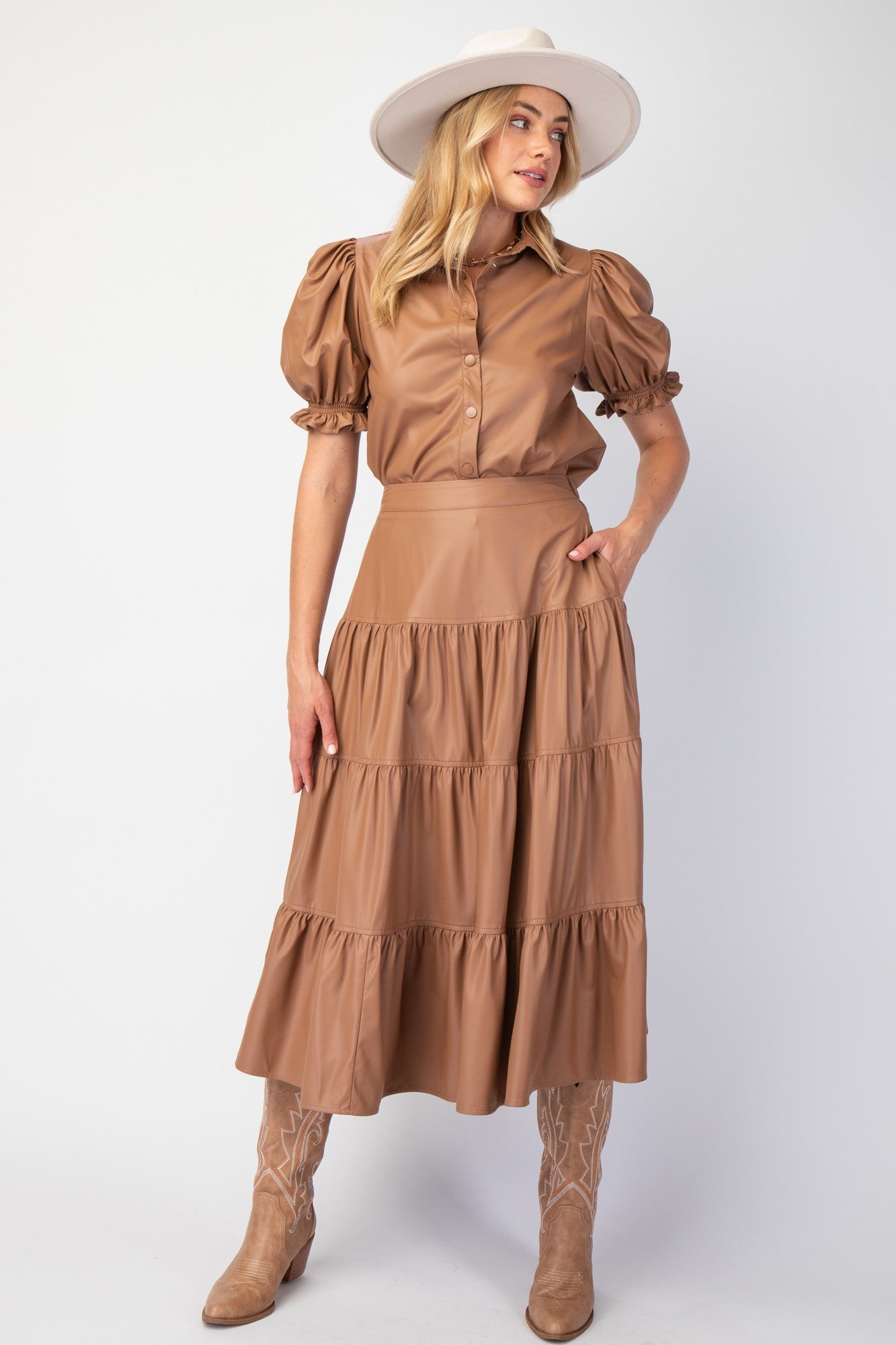 Faux Leather Tiered Maxi