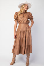 Load image into Gallery viewer, Faux Leather Tiered Maxi
