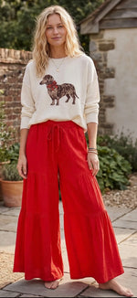Load image into Gallery viewer, Sewn and Seen ~ Linen Blend Tiered Wide Leg Palazzo
Full Length Pant (Black, Natural or Red)
