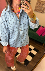 Load image into Gallery viewer, Polka Dot Denim Shacket
