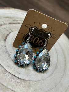806 Teardrop Crystal w/Turquoise Ear Rings