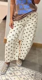 Load image into Gallery viewer, Oatmeal Polka Dot Barrel Jeans
