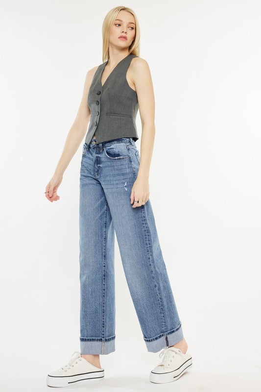 Kancan High Rise Cuffed Wide Leg