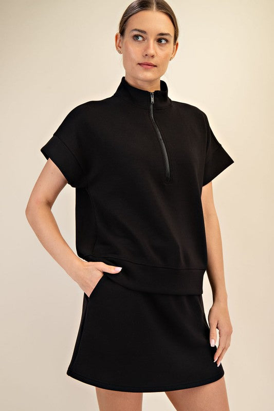 Quarter  Zip Short Sleeve Top