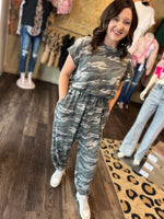 Load image into Gallery viewer, Camo Curtain Back Jumpsuit
