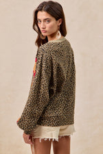 Load image into Gallery viewer, Bibi Leopard French Terry Color Block Top
