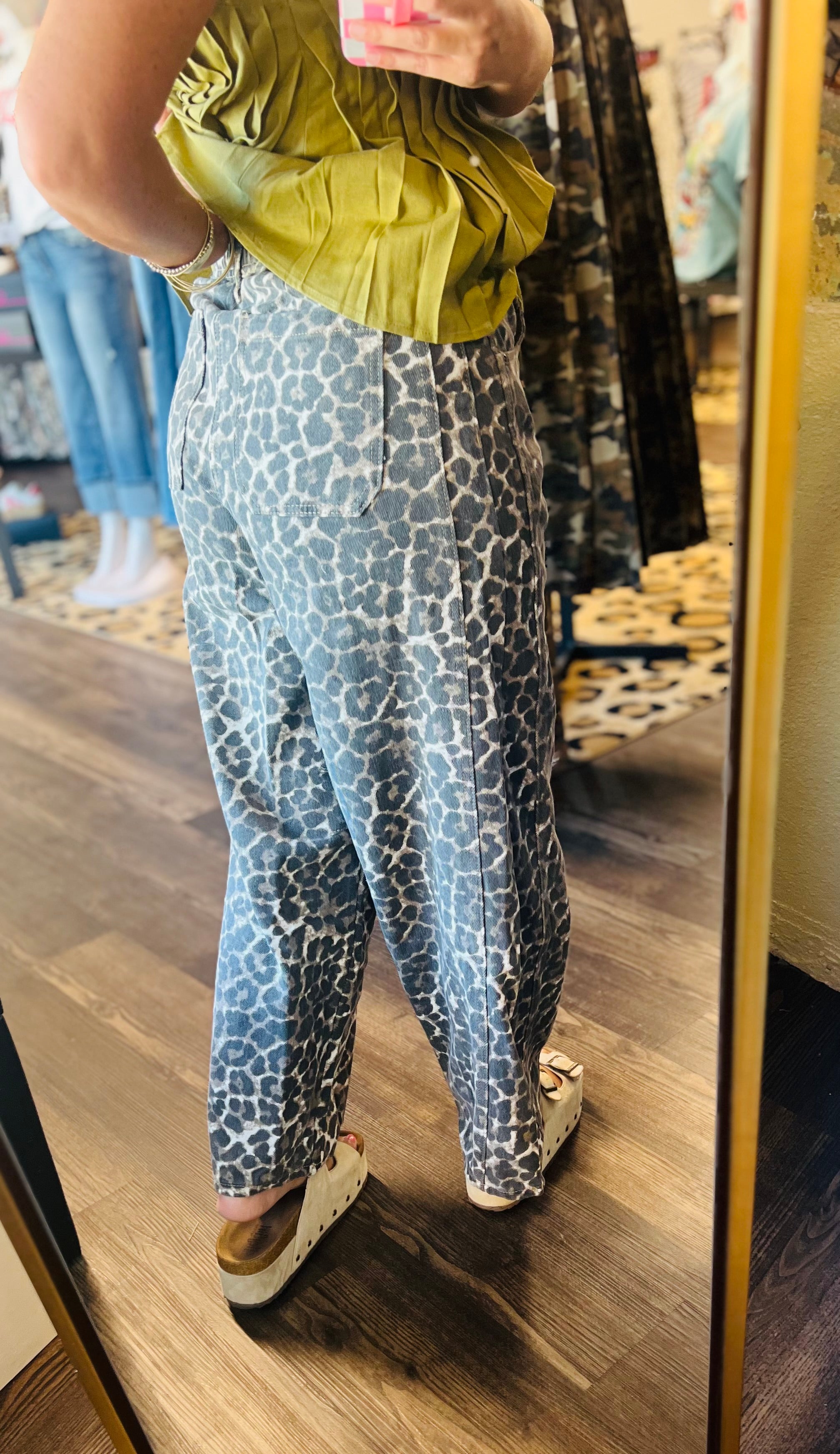 Leopard Print Barrel Pants