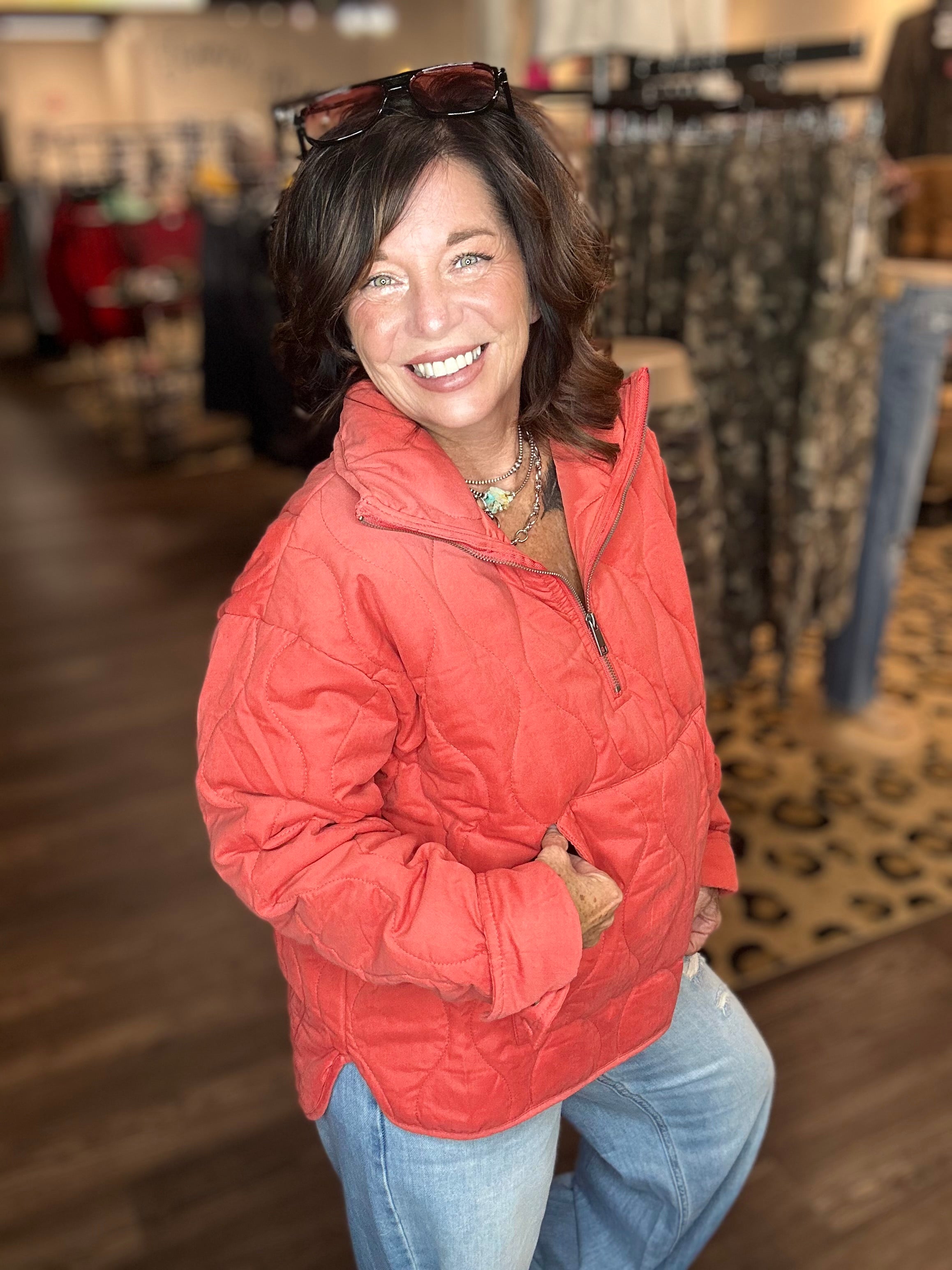 Hyfve Red Quilted Zipper Pullover
