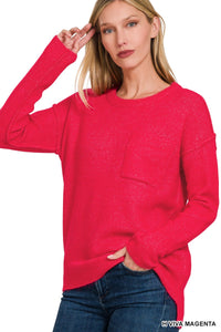 Melange Hi-Low Round Neck Sweater