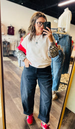 Load image into Gallery viewer, Bibi French Terry With Leopard Sleeves Top
