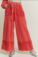 Load image into Gallery viewer, J.HER ~ Mineral-Washed Wide Pants with Raw Hem Frayed Detail
