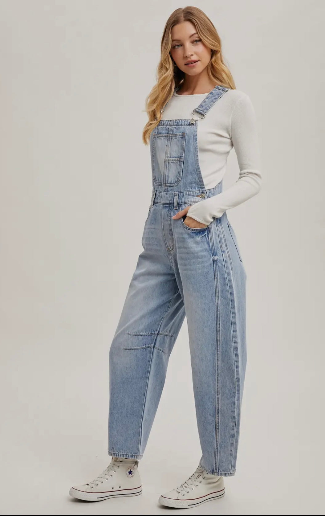 Denim Barrel Overalls