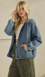 Load image into Gallery viewer, Vintage Wash Denim Zip Up Hoodie
