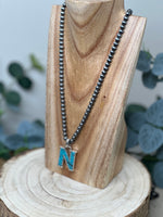 Load image into Gallery viewer, Navejo Pearl Turquoise Letter Necklace
