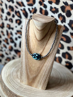 Load image into Gallery viewer, 15-Inch Sterling Silver Pearl Necklace with Turquoise – One-of-a-Kind
