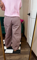 Load image into Gallery viewer, Pink/Brown Gingham Twill Barrel Jeans
