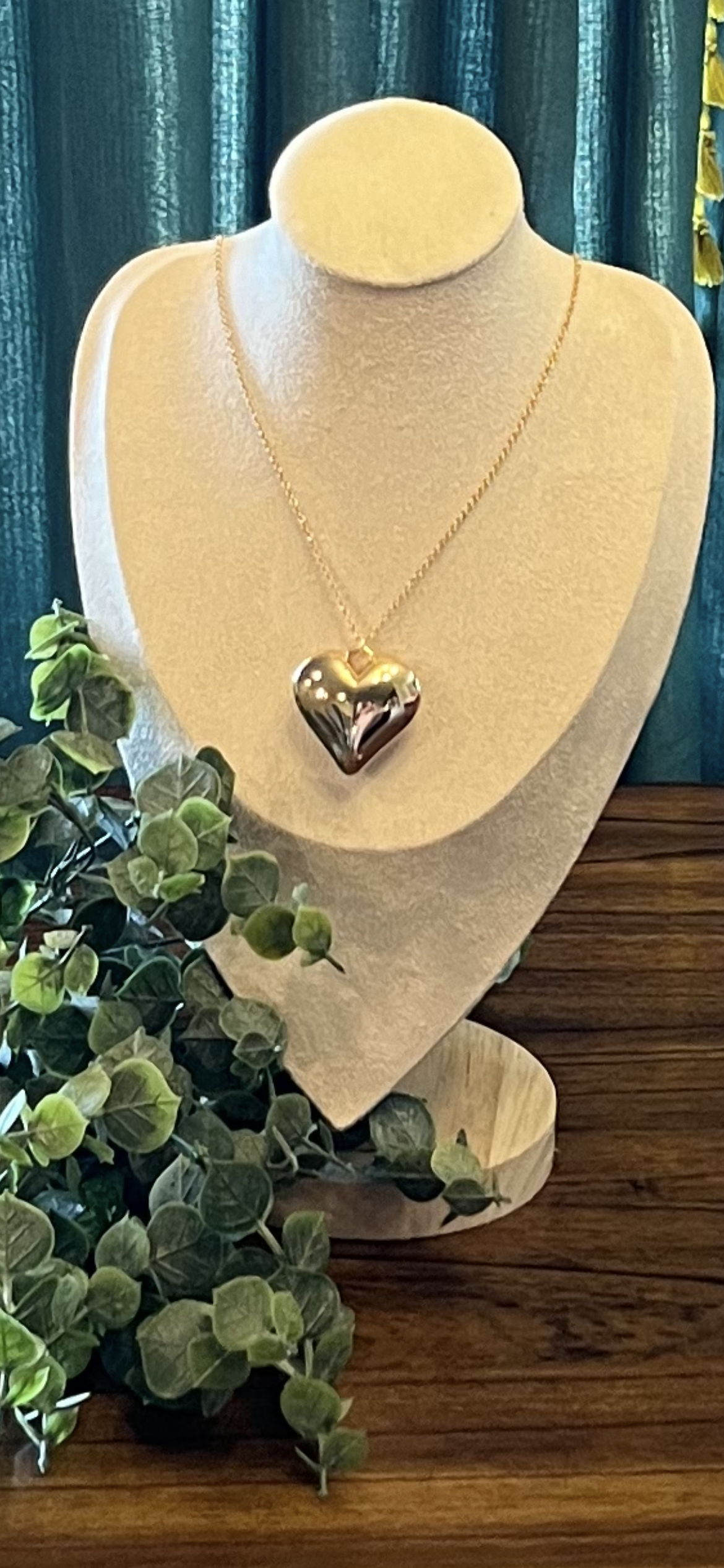 Gold 24" Puff Heart Necklace