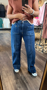 Risen High Waist Front Seam Wide Leg Denim