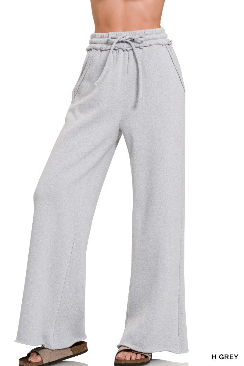 FLEECE EXPOSED SEAM WIDE LEG SWEATPANTS