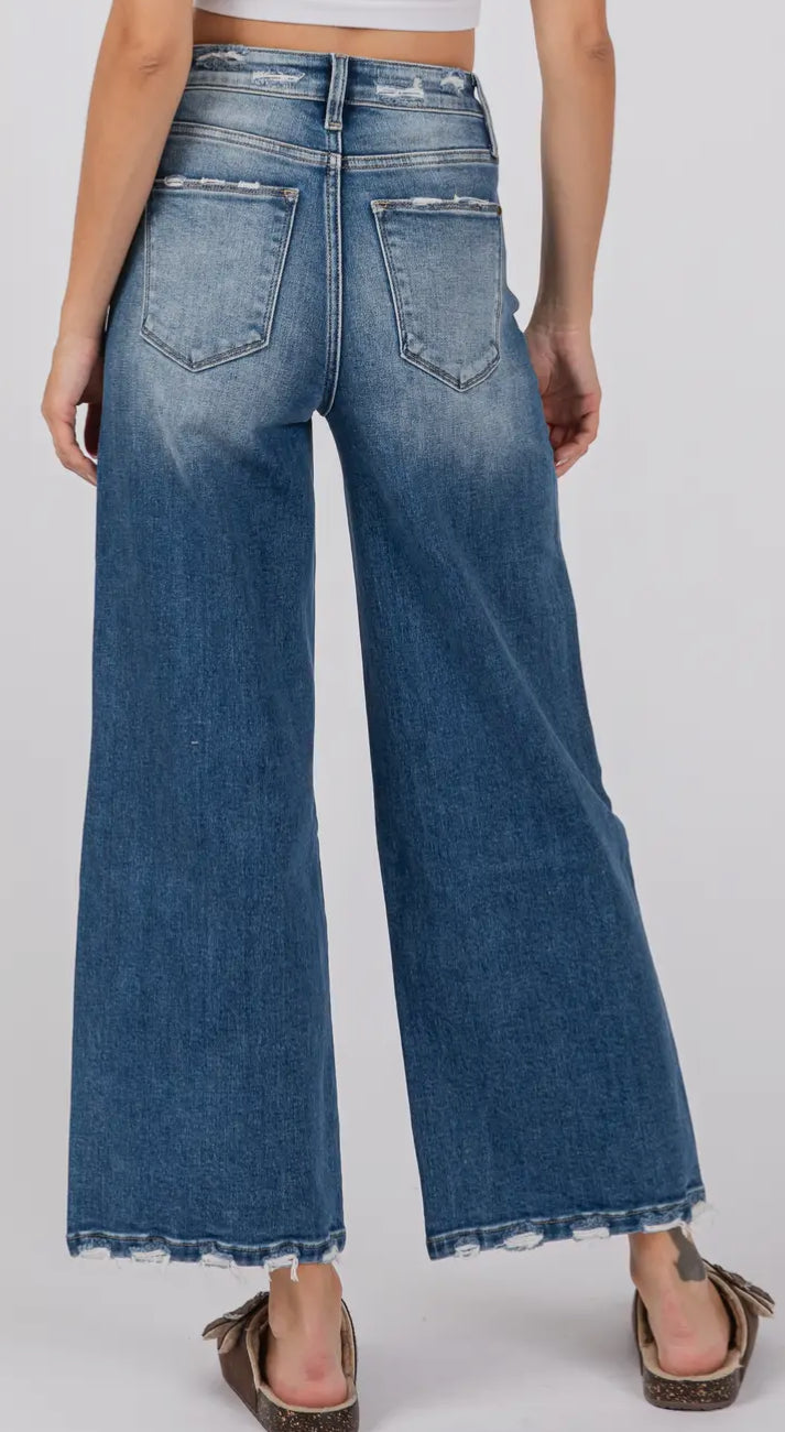 Petra ~ Destroyed High Rise
Relaxed Cropped Wide Leg Denim