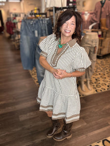 Mocha Mousse Textured Stripe Mini Dress