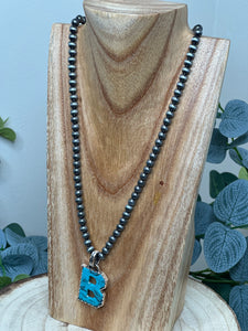 Navejo Pearl Turquoise Letter Necklace