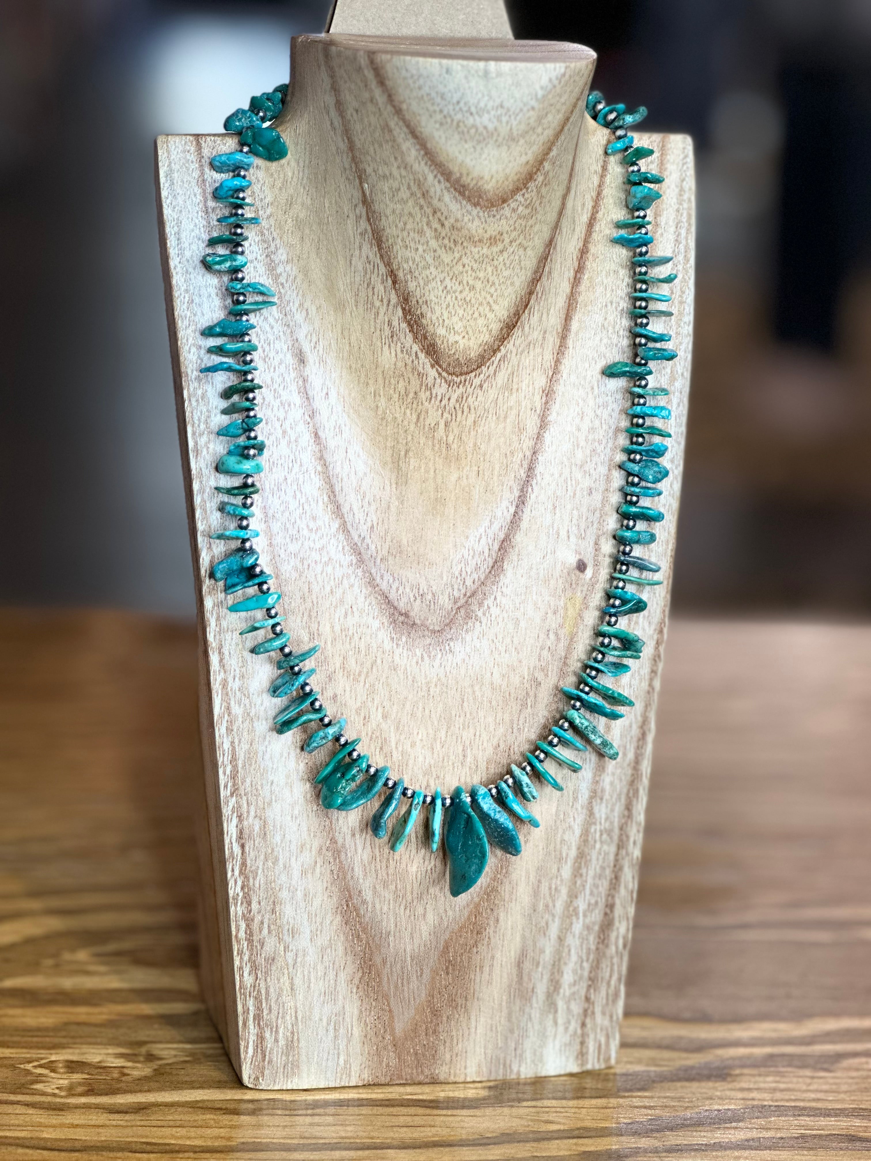 19 inch AMERICAN turquoise with 3 mm sterling silver pearls