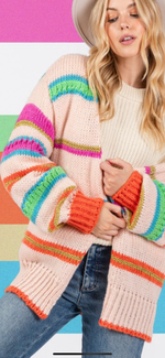 Load image into Gallery viewer, Rainbow Chunky Knit Cardigan
