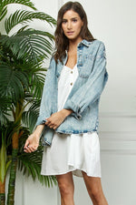 Load image into Gallery viewer, Rhinestone Washed Denim Jacket
