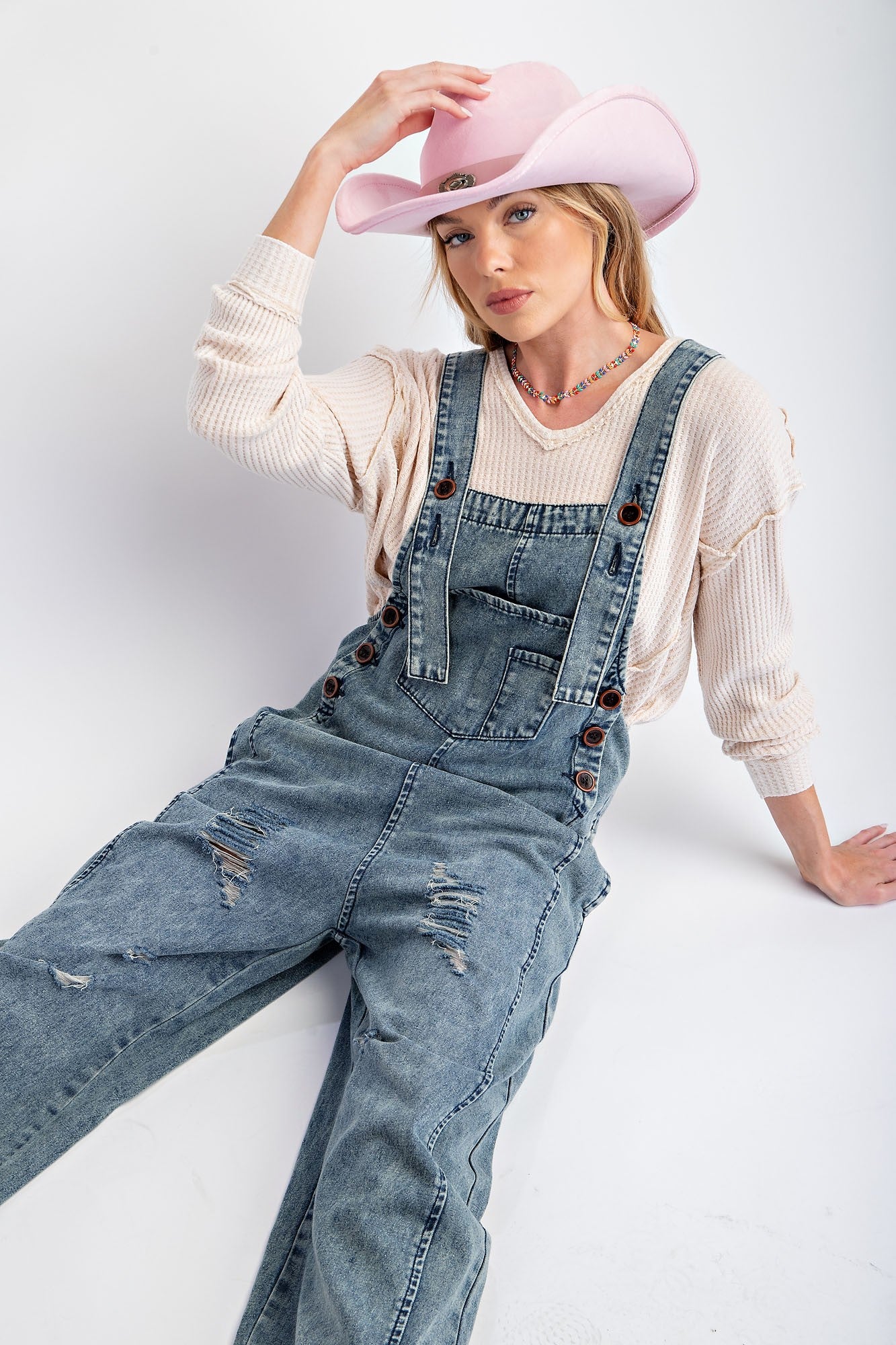 Washed  Denim Loose Fit Crop Overall