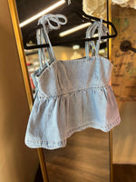 Load image into Gallery viewer, Denim Tie-Strap Peplum Top
