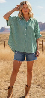 Load image into Gallery viewer, Sewn and Seen ~ Oversized Short Sleeve Button
Down Shirt
