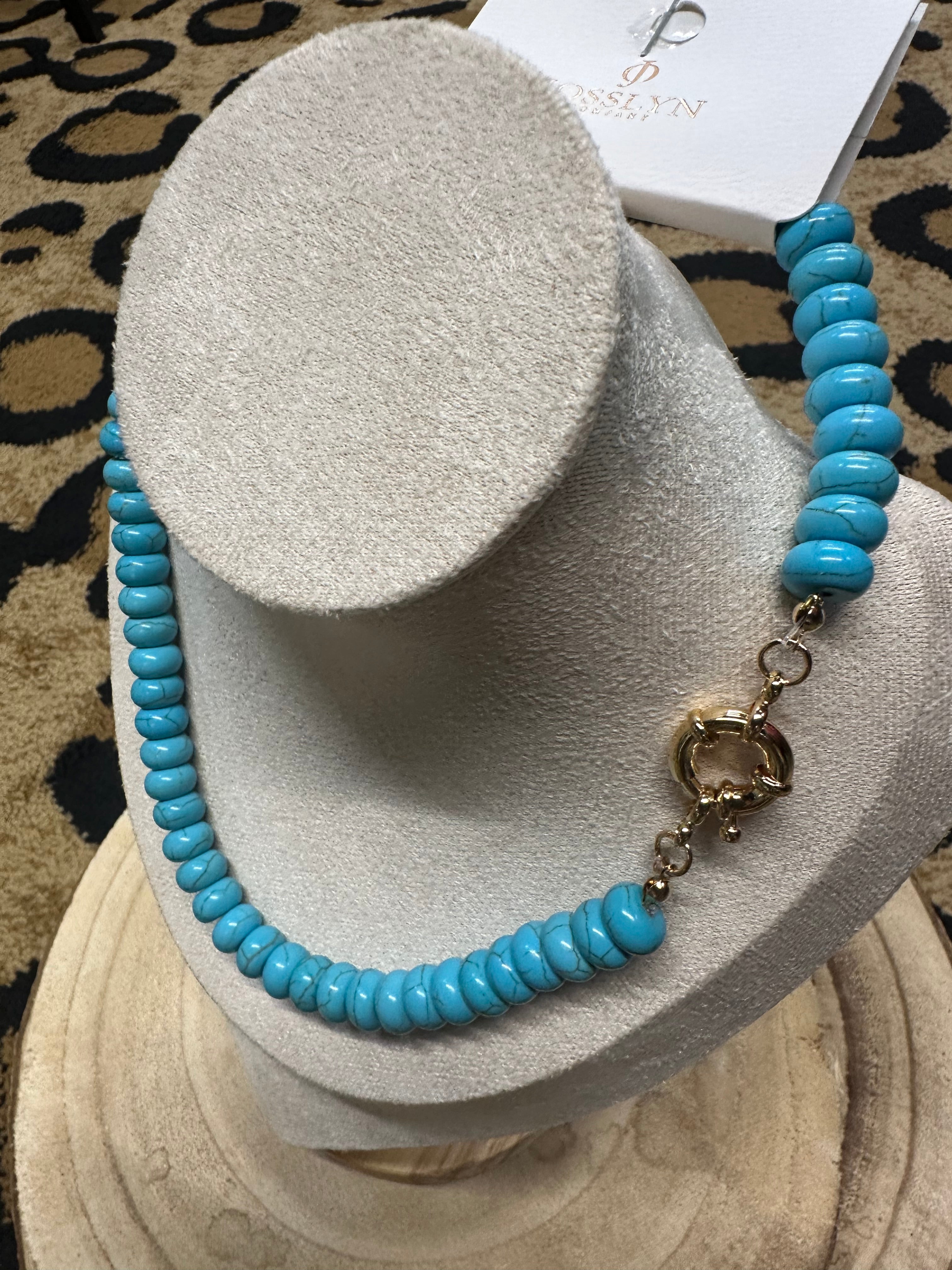 Natural  Stone Charm Spring Clasp Beaded Necklace