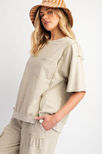 Load image into Gallery viewer, Mineral Washed Terry Knit Top (khaki)
